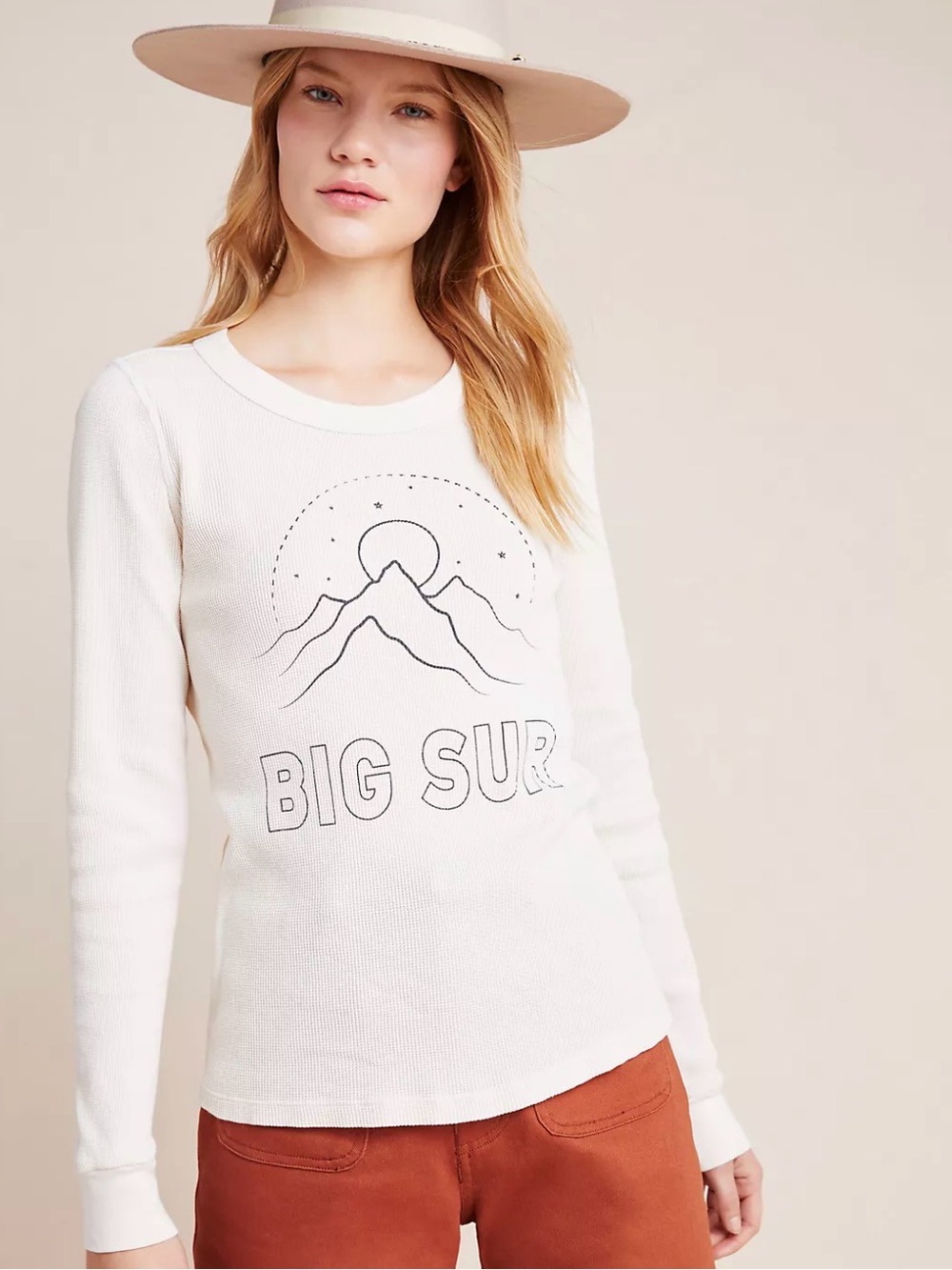 MATE the Label Big Sur Graphic Thermal Long-Sleeved Tee Cream Anthro Size Small